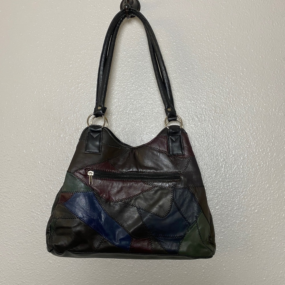 Y2K Patchwork Leather Shoulder Bag Whimsygoth Gothic 2000s Moto Slouchy Casual